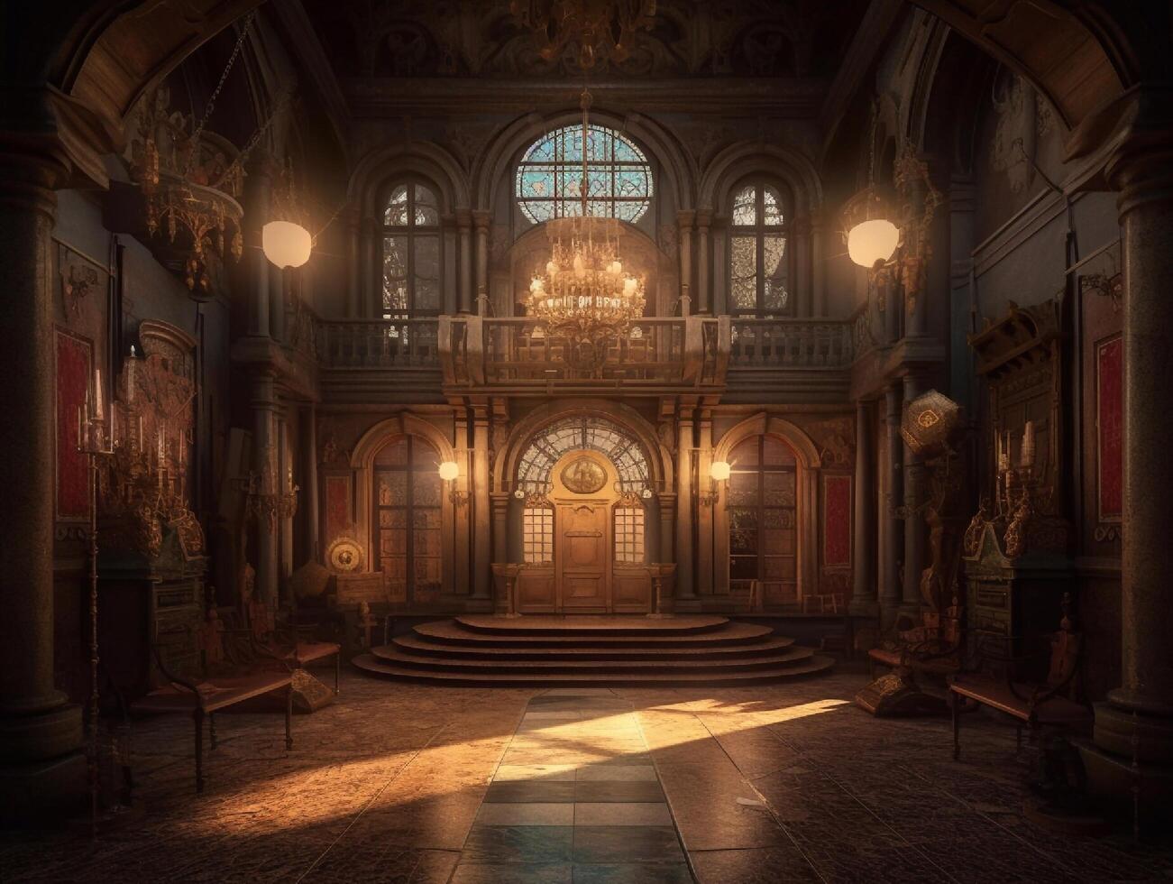 Luxury interior of the old castle for background. 3d rendering. photo