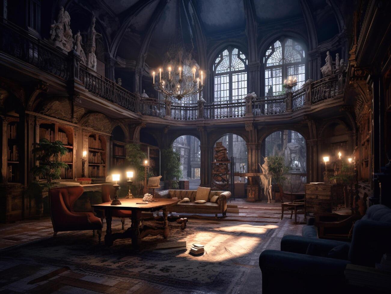 Luxury interior of the old castle for background. 3d rendering. generative ai photo