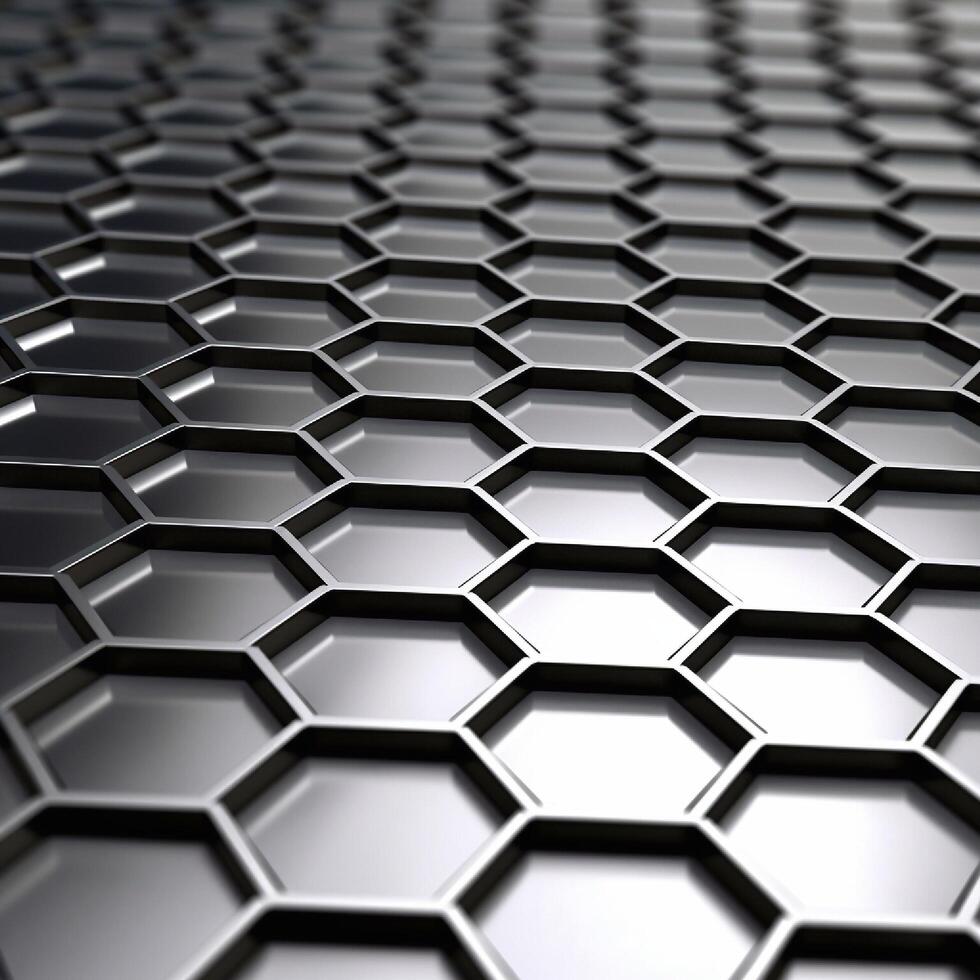 3d rendering of abstract metallic background with hexagons in gray color. photo
