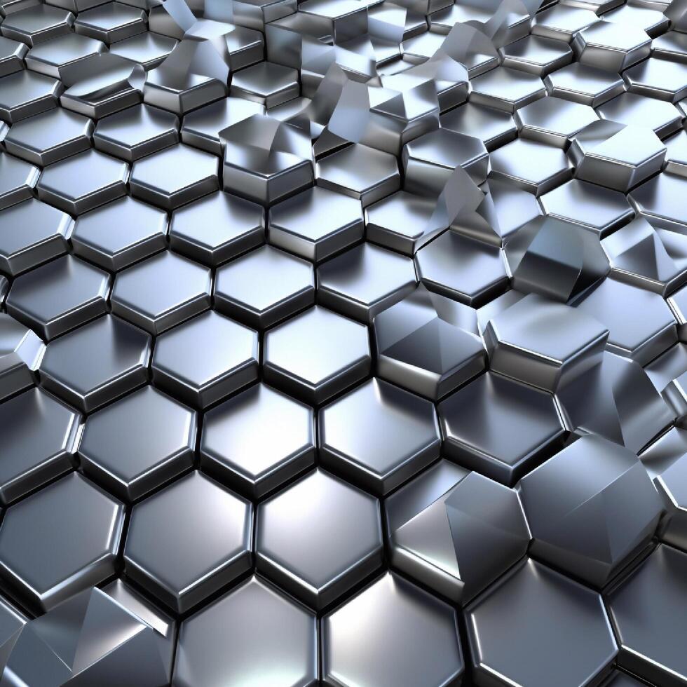 3d rendering of abstract metallic background with hexagons in gray color. photo