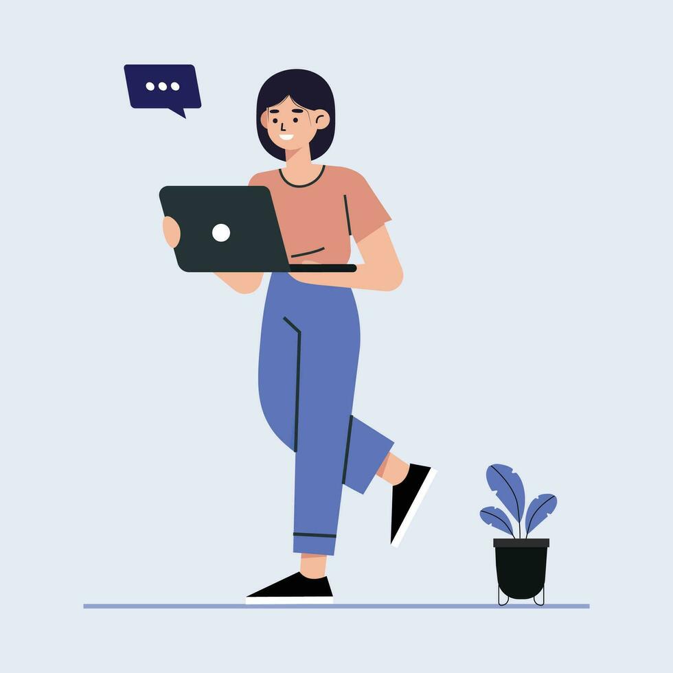 Remote working busy person illustration vector