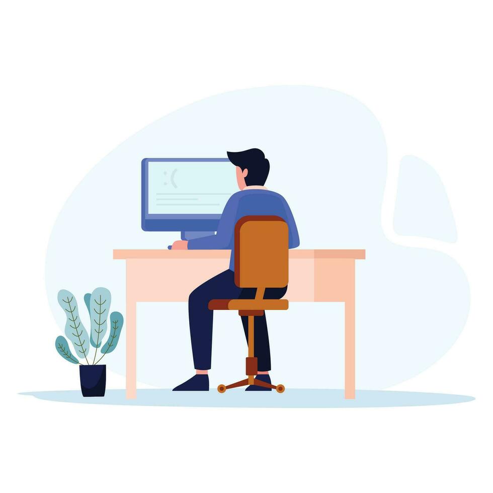 Working at desk flat illustration vector