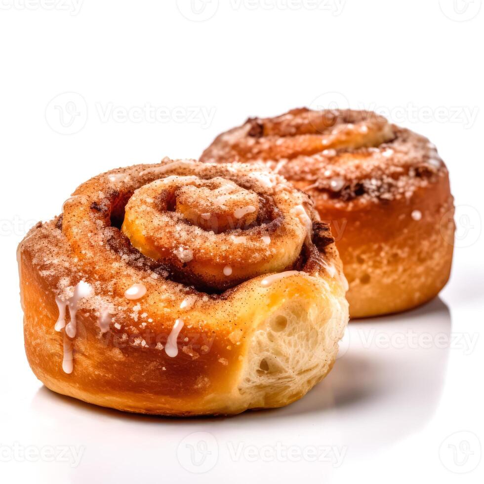 Delicious cinnamon rolls buns isolated on white background, photo