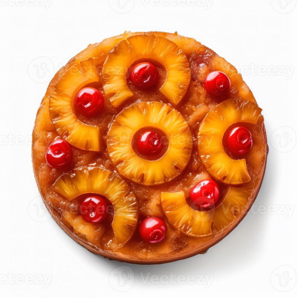 Delicious Pineapple Upside-Down Cake isolated on white background, photo