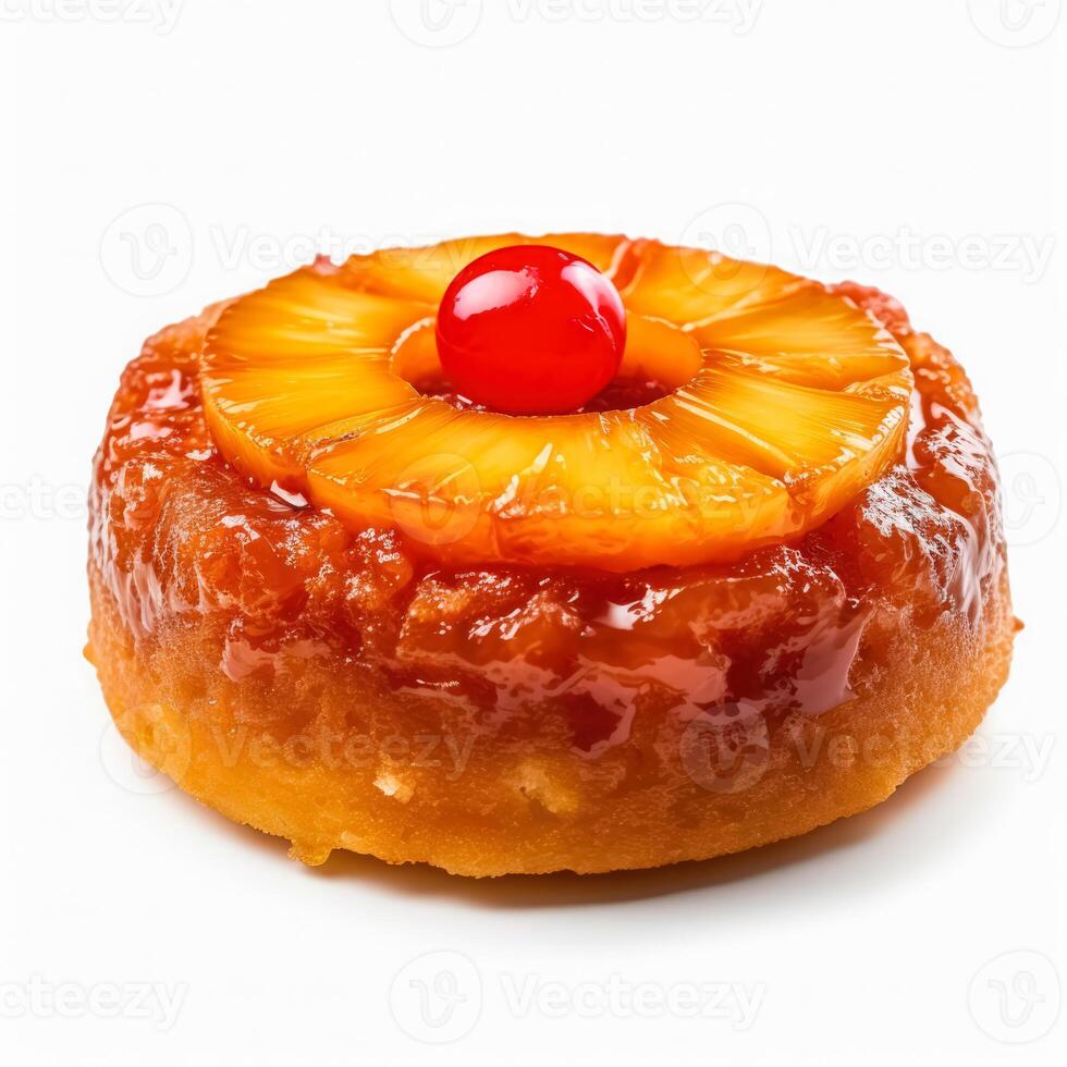 Delicious Pineapple Upside-Down Cake isolated on white background, photo