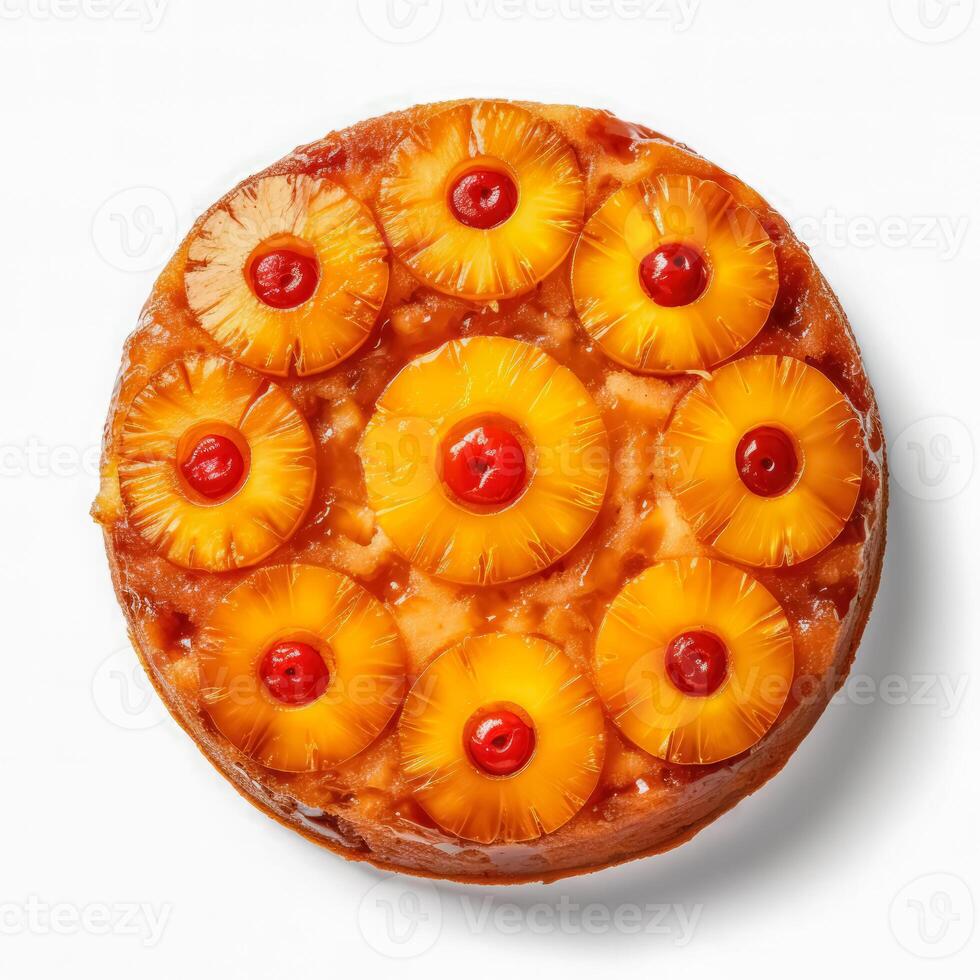 Delicious Pineapple Upside-Down Cake isolated on white background, photo