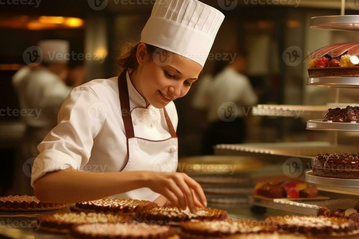 femelle Maître chef chocolatier travail dans artisanal professionnel  Chocolat laboratoire, ai génératif 25534154 Photo de stock chez Vecteezy