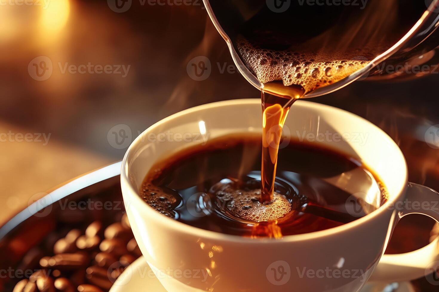 pouring coffee to the cup . photo