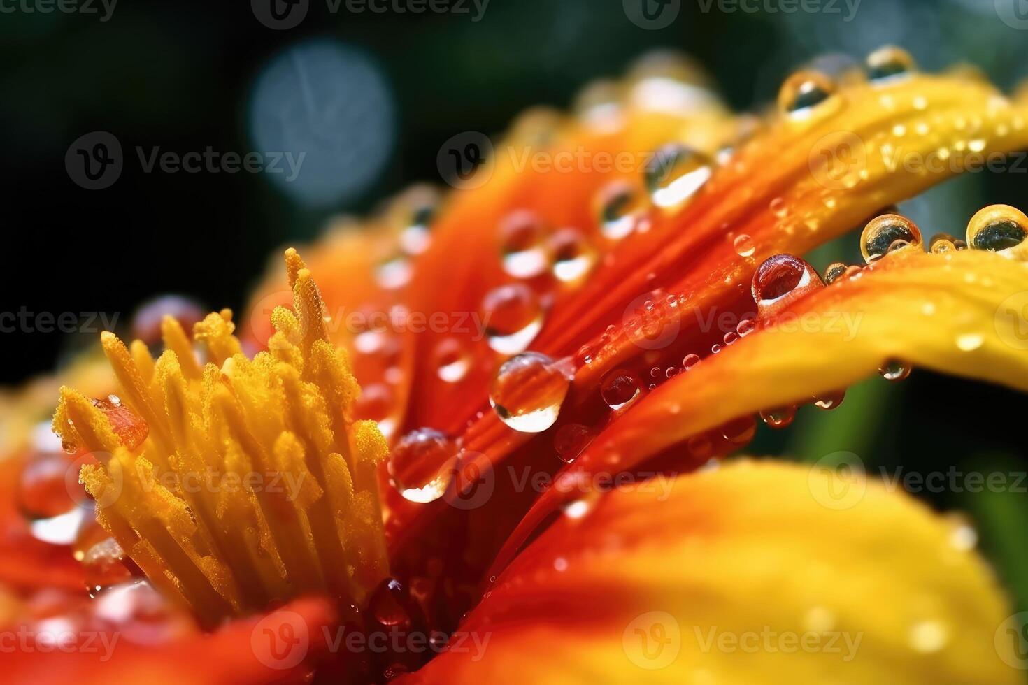 Macro shot of raindrops on flower, photo