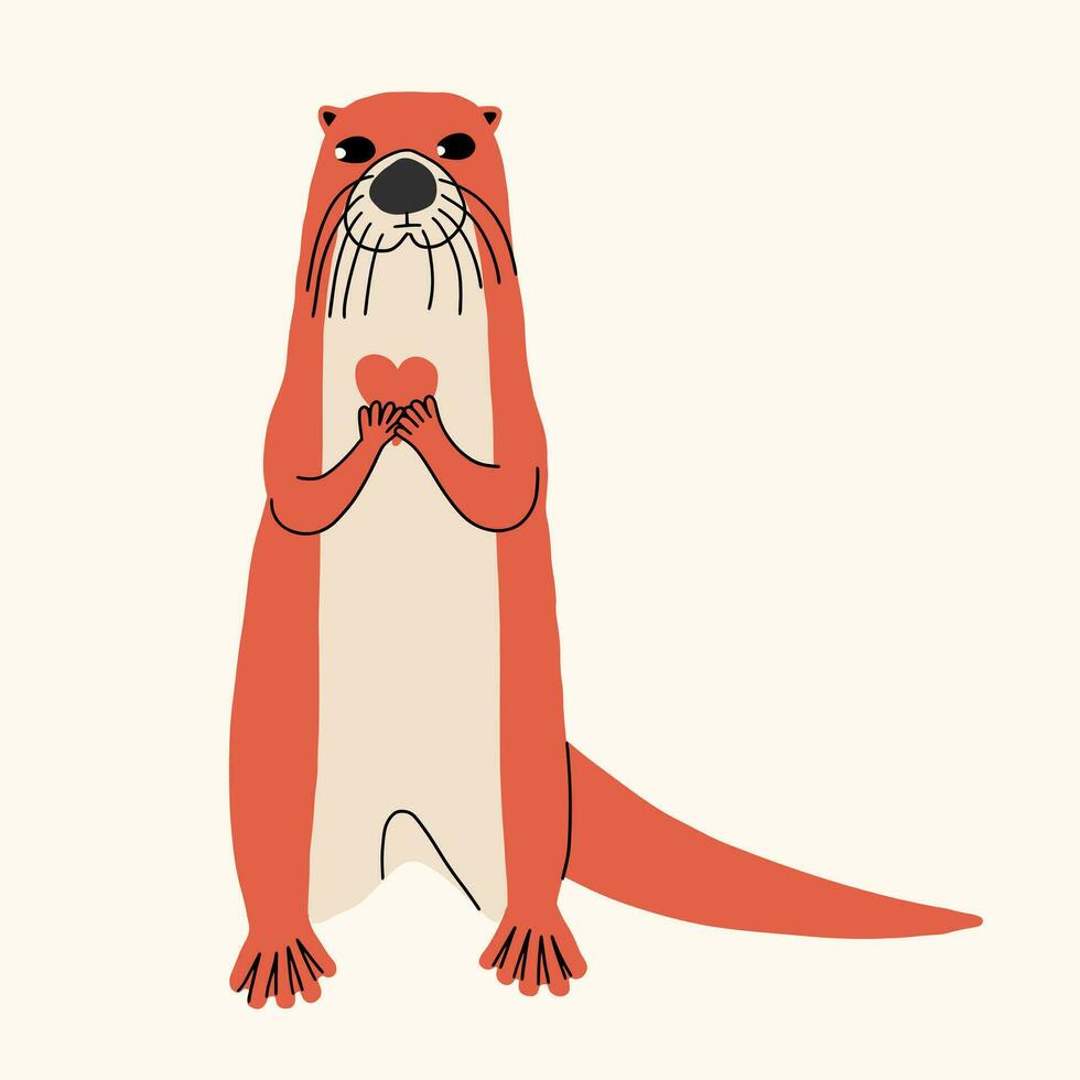 Cute funny otter. Vector illustration in hand drawn style