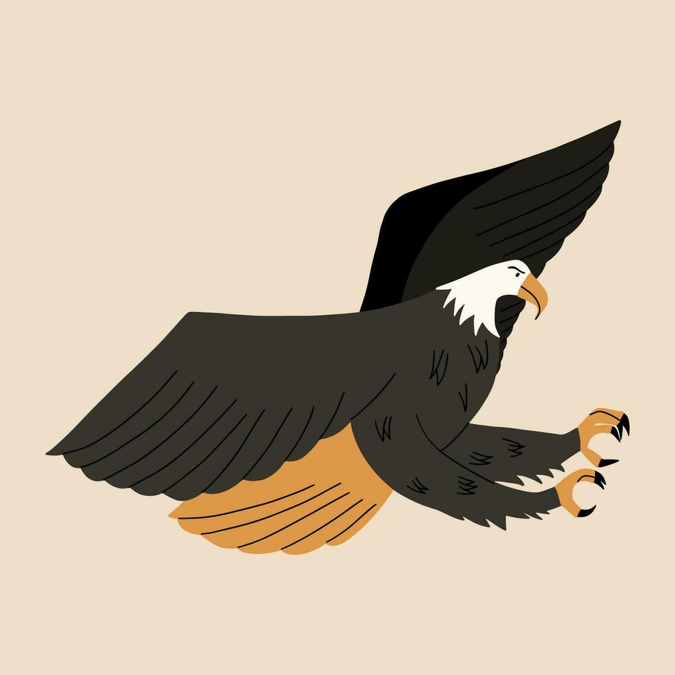 Bald eagle, bird of prey. Vector illustration in flat style