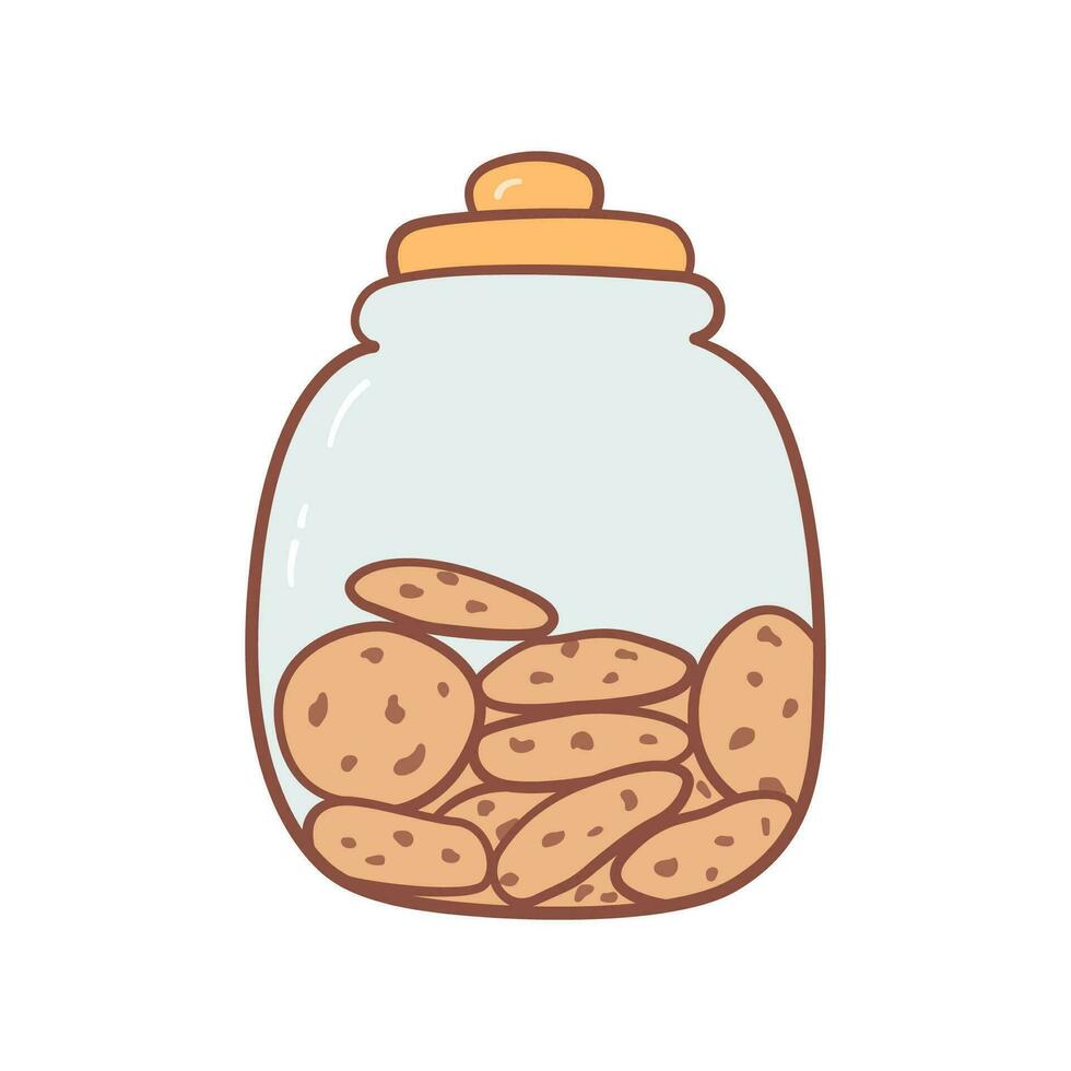 Cookies with chocolate in storage jar. Doodle cartoon style. Vector illustration isolated on white background