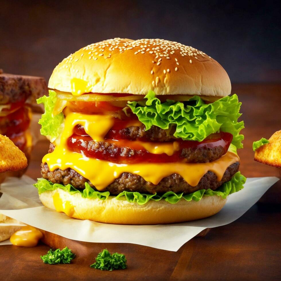 Fresh tasty burger. Big cheeseburger with meat patty photo