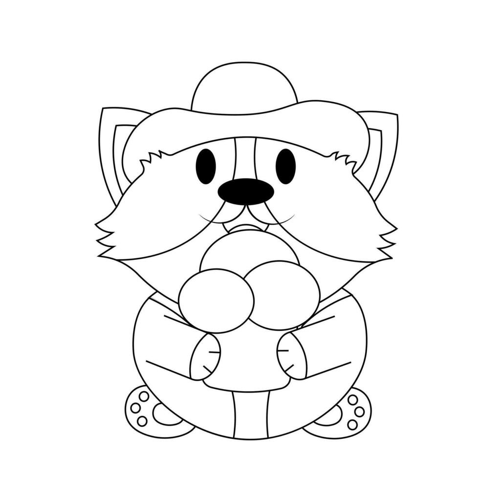 Cute Corgi in a beach hat and with ice cream in black and white vector