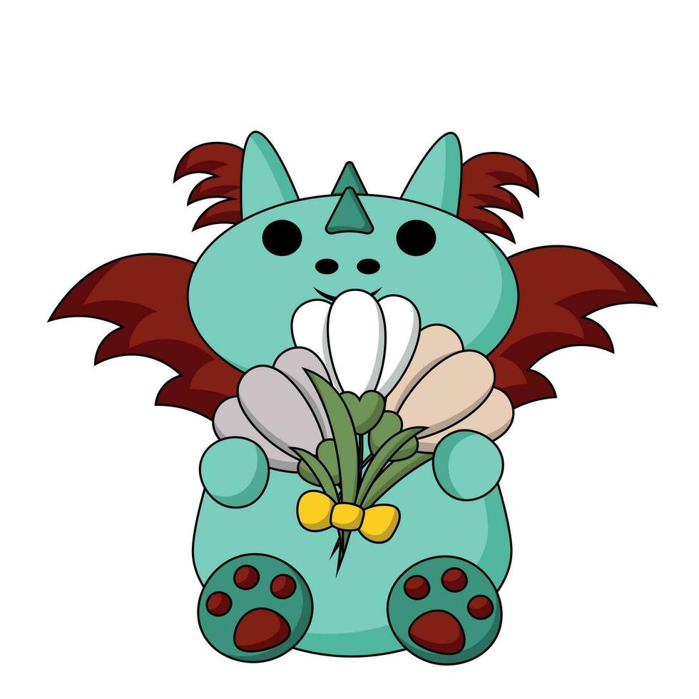 Cute cartoon Dragon with snowdrop in color vector