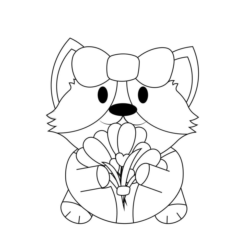 Cute Corgi with flower snowdrop in black and white vector