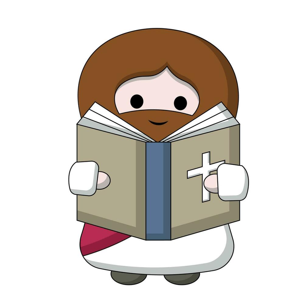 Cute God Jesus Christ read Bible in color vector