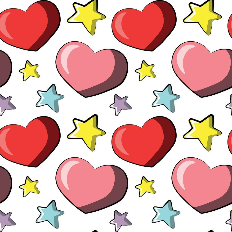 Seamless pattern with stars and heart on white background vector
