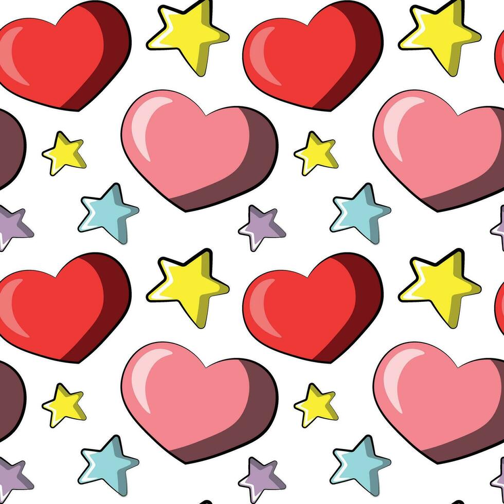 Seamless pattern with stars and heart on white background vector