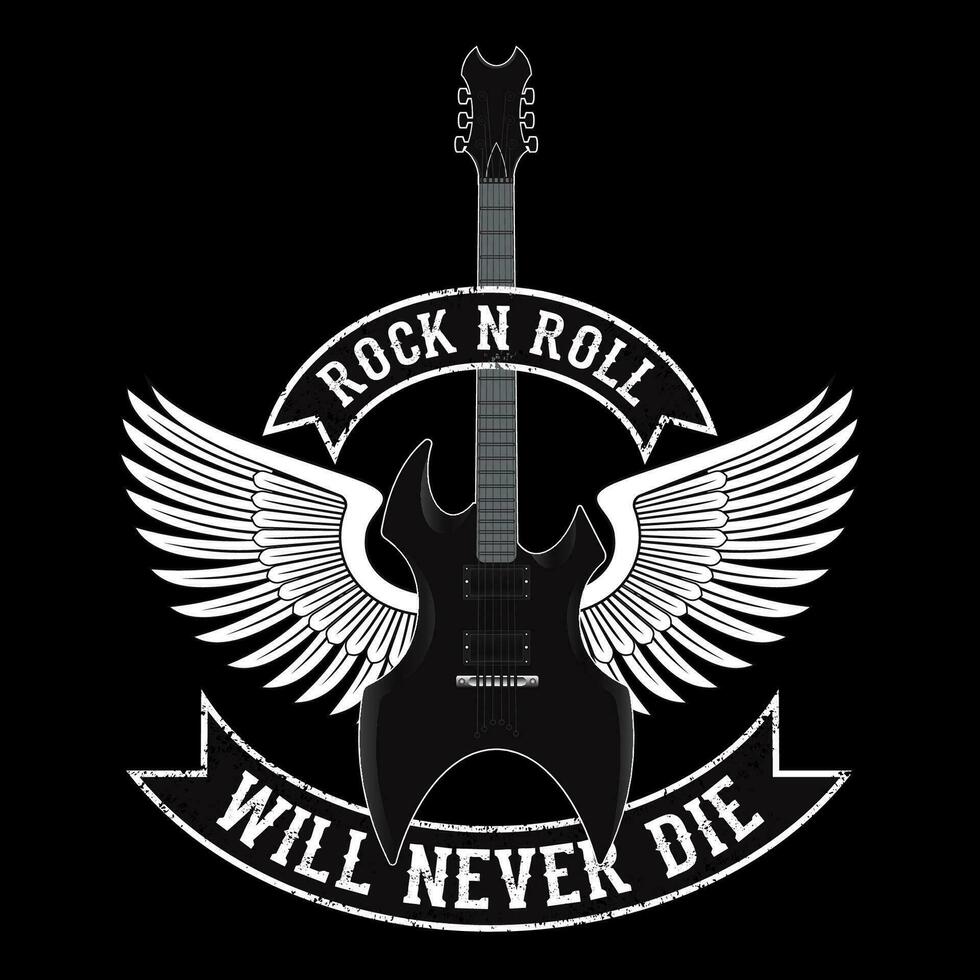 Rock guitar and wings on a dark background vector