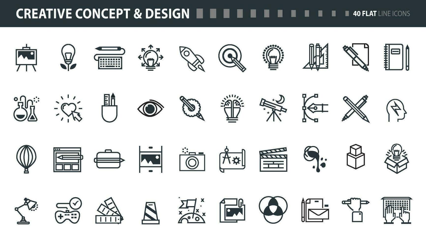 Set of flat line icons of creative concept and design. Vector concepts