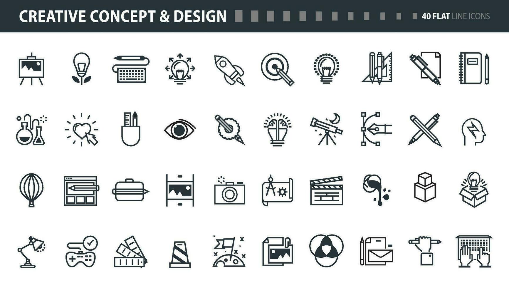 conjunto de iconos de líneas planas de diseño y concepto creativo. conceptos vectoriales para el diseño y desarrollo de sitios web y aplicaciones. vector