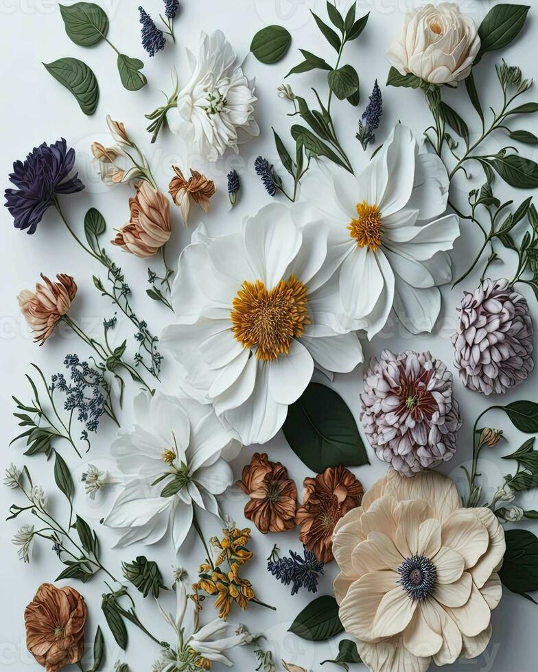 floral modelo con diferente tipos de hermosa flores foto