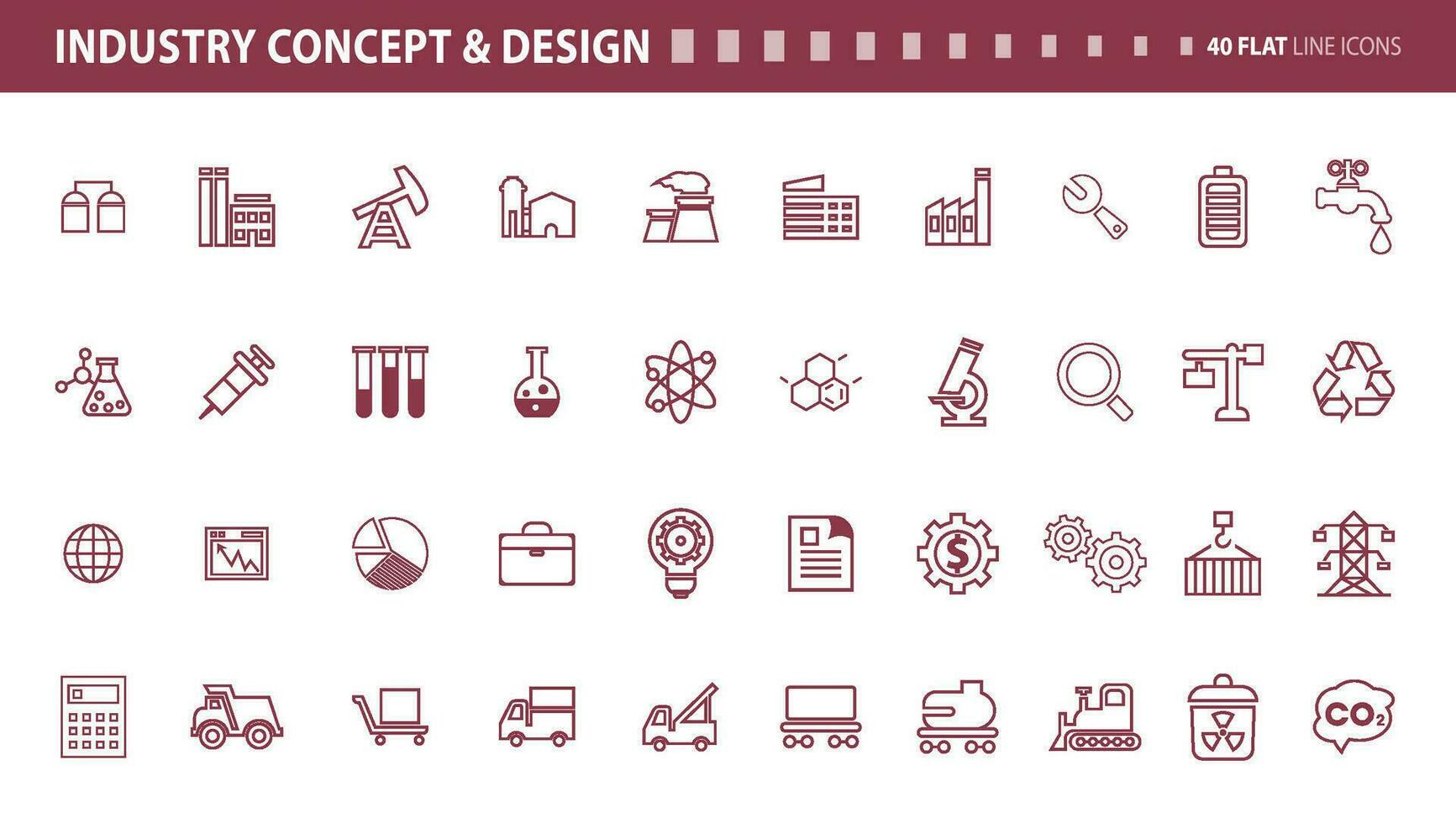 Set of flat line icons of industry concept and design. Vector concepts for website and app design and development.