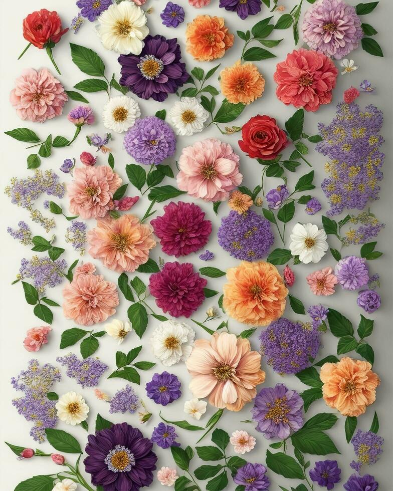 floral pattern with different types of beautiful flowers photo