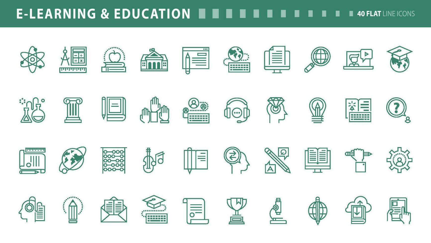 Set of flat line icons of e-learning and education. Vector concepts for website and app design and development.