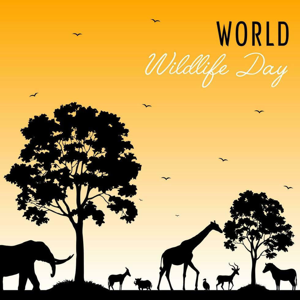 World wildlife day with animals in the forest vector