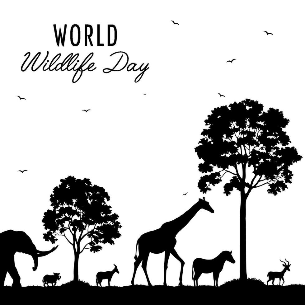 World wildlife day with animals in the forest vector