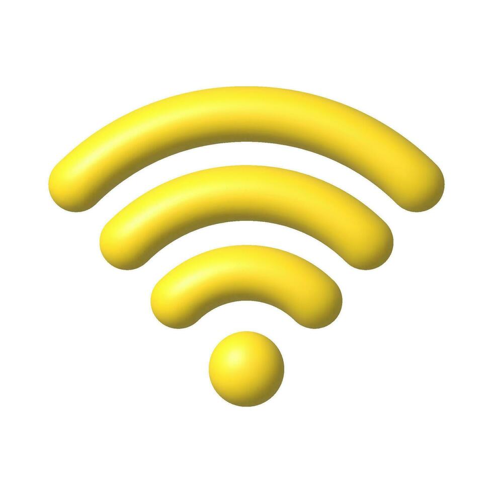 Yellow Wi-Fi icon. 3D realistic wireless network vector illustration.