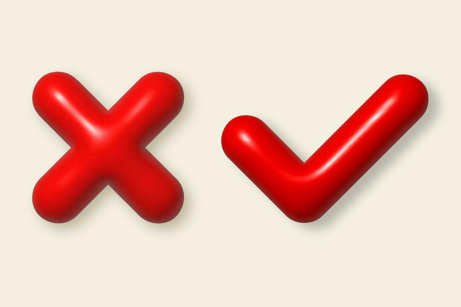 Cancel and accept 3d icons. Red check mark and cross 3d cartoon vector design element.