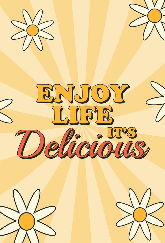 Groovy summer card, poster with short phrase. Trendy retro style. vector