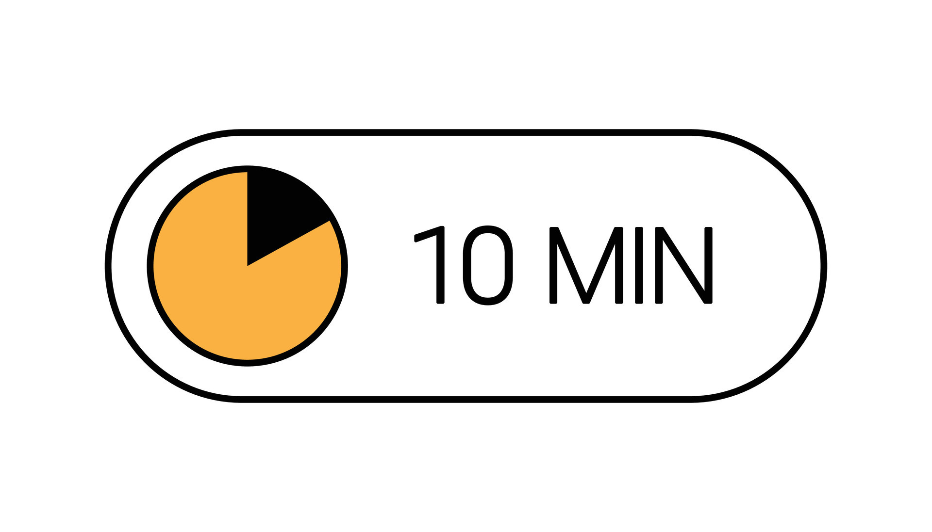 10 Min Clock, UX UI Timer Button, Showing Ten Minutes Label. Cooking