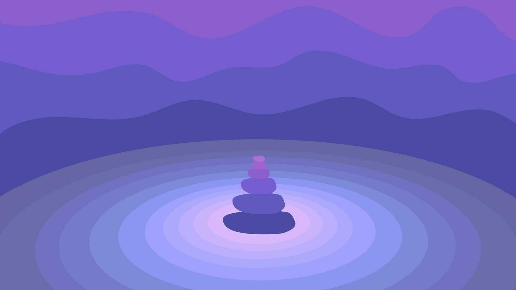 Zen stones on abstract blue purple background. Peace of mind, calming the mind, relax, harmony, balance, appeasement, peace in the soul, pacification. Vector illustration