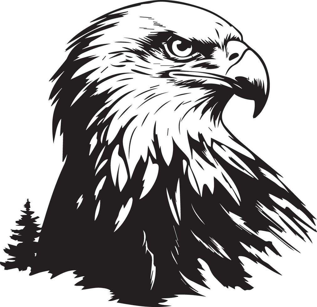 Bald Eagle Black and White Vector Template for Cut and Print