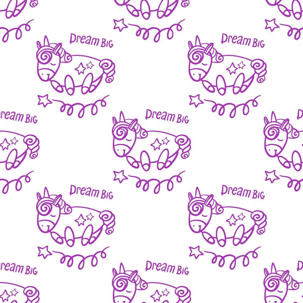 Cute seamless pattern with little cartoon pony and stars, vector texture