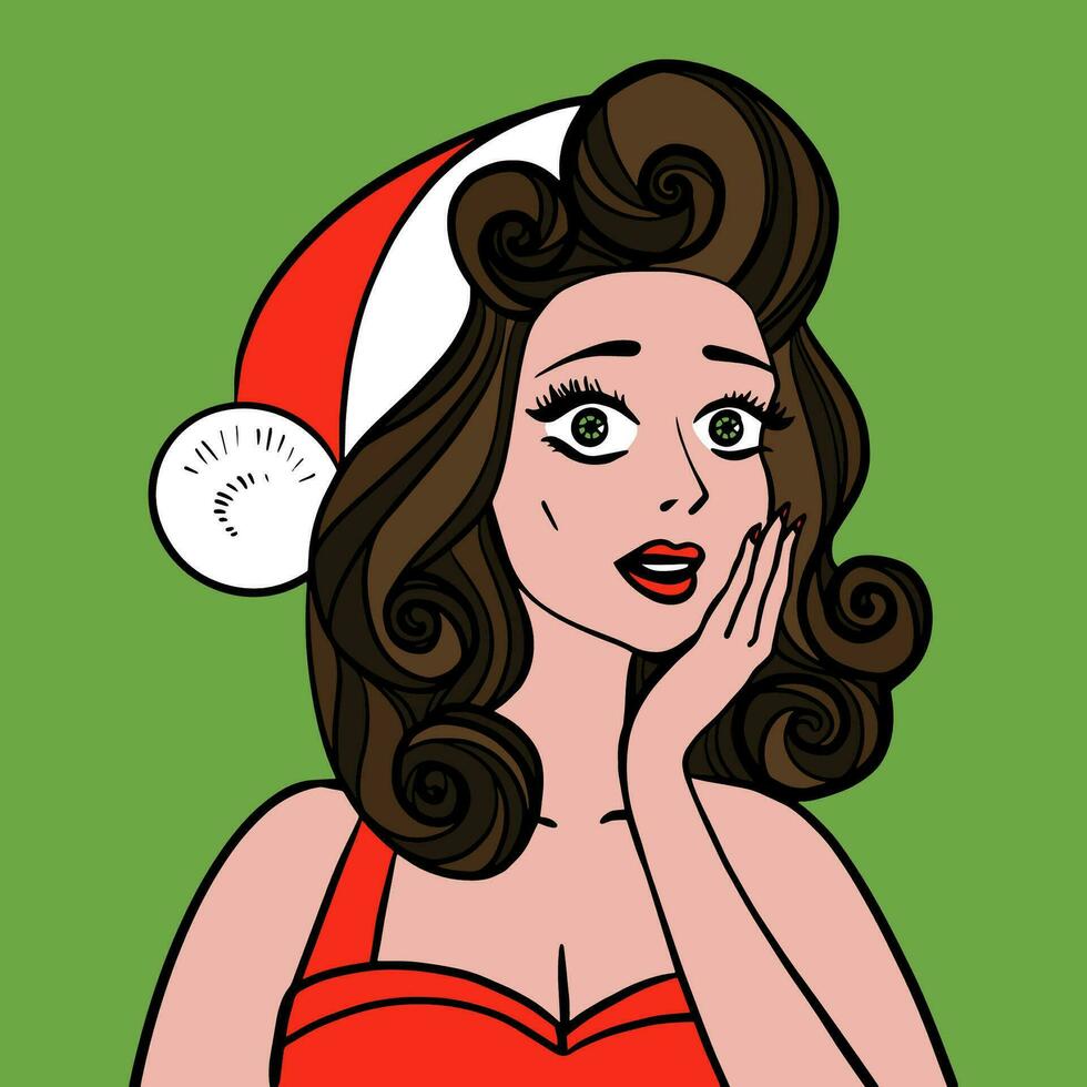 Beautiful girl wearing Santa claus clothes. Vector Illustration