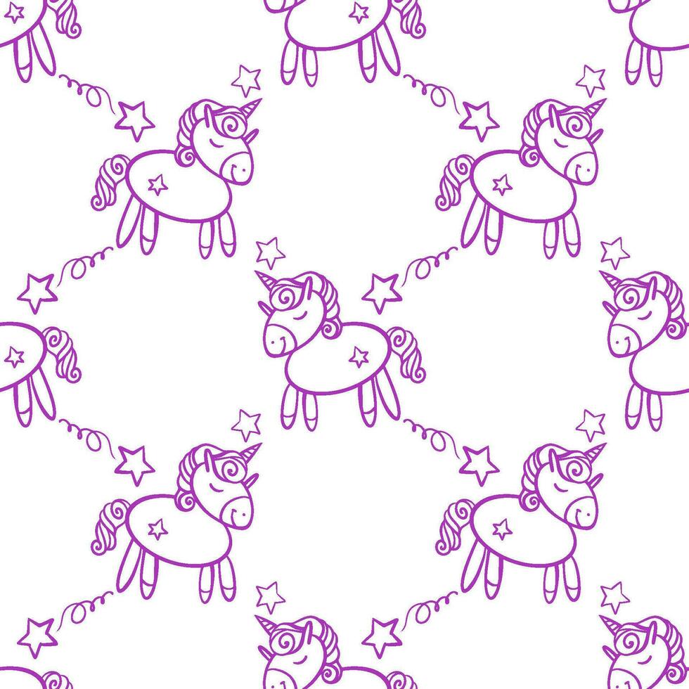 Cute seamless pattern with little cartoon pony and stars, vector texture