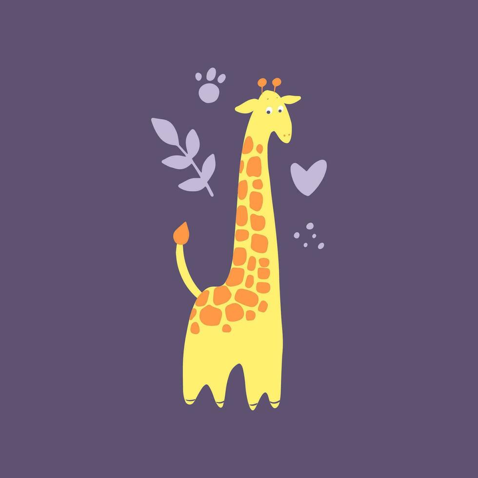 A cute colorful giraffe. Great for t-shirts, posters, cards. Hand drawn vector illustration.