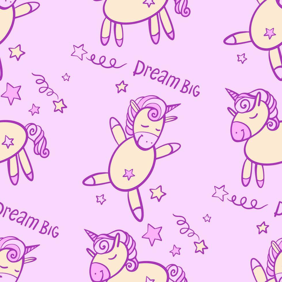 Cute seamless pattern with little cartoon pony and stars, vector texture