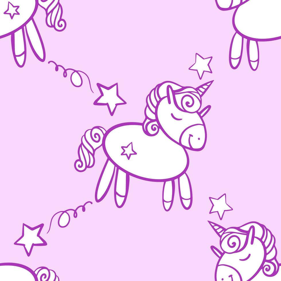 Cute seamless pattern with little cartoon pony and stars, vector texture