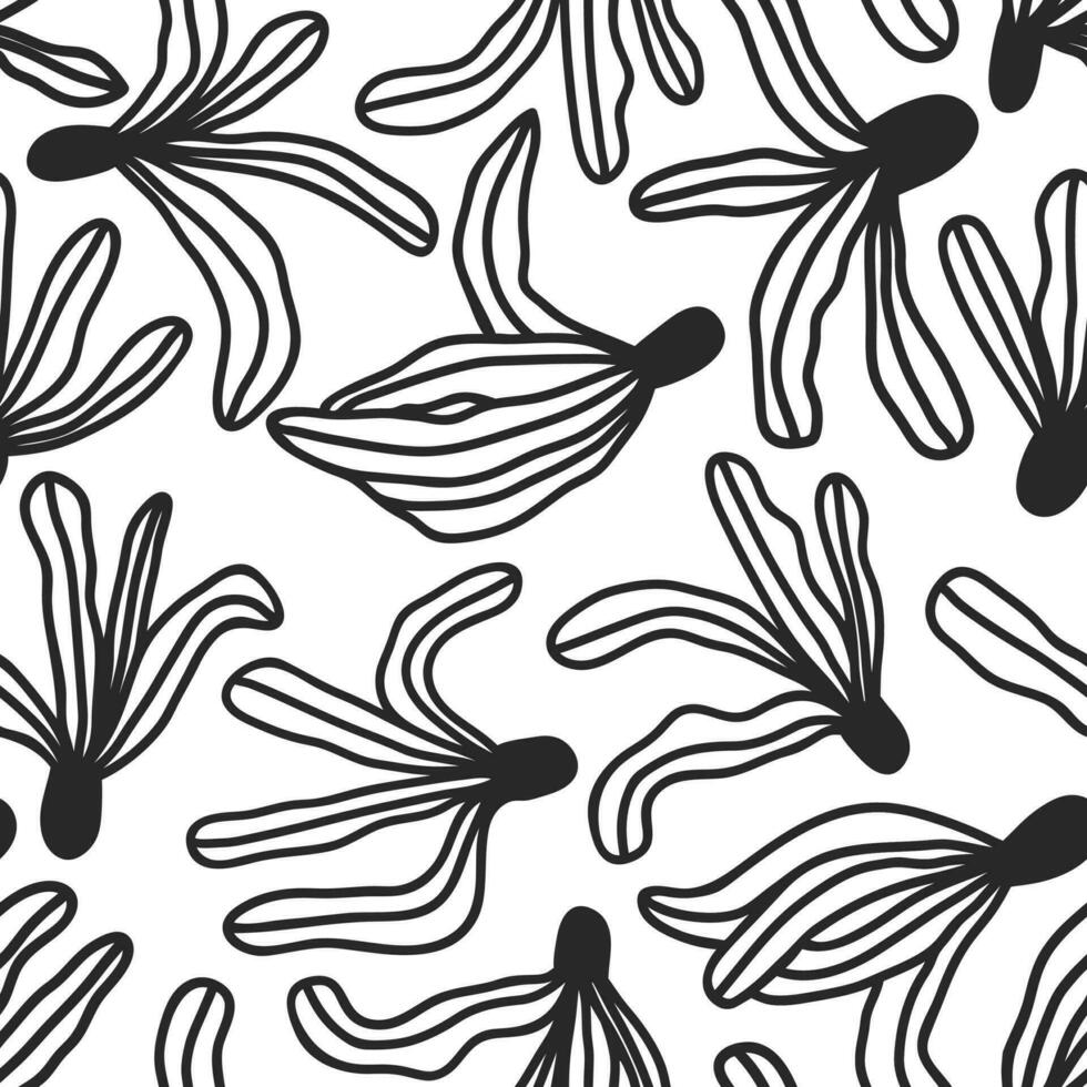 Seamless pattern with hand drawn abstract bold flowers. Modern floral ornament in naive vector