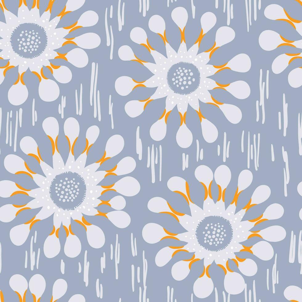 Seamless pattern with hand drawn stylized african daisies. Exotic flowers background vector