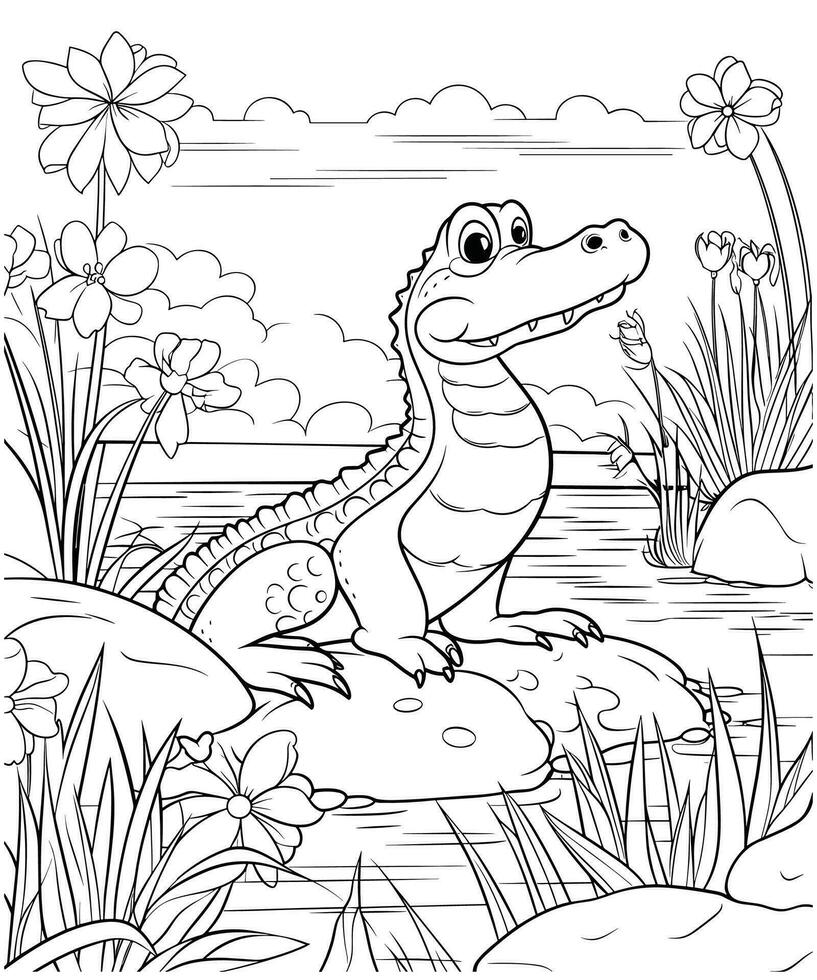 alligator coloring Page for adults vector illustration