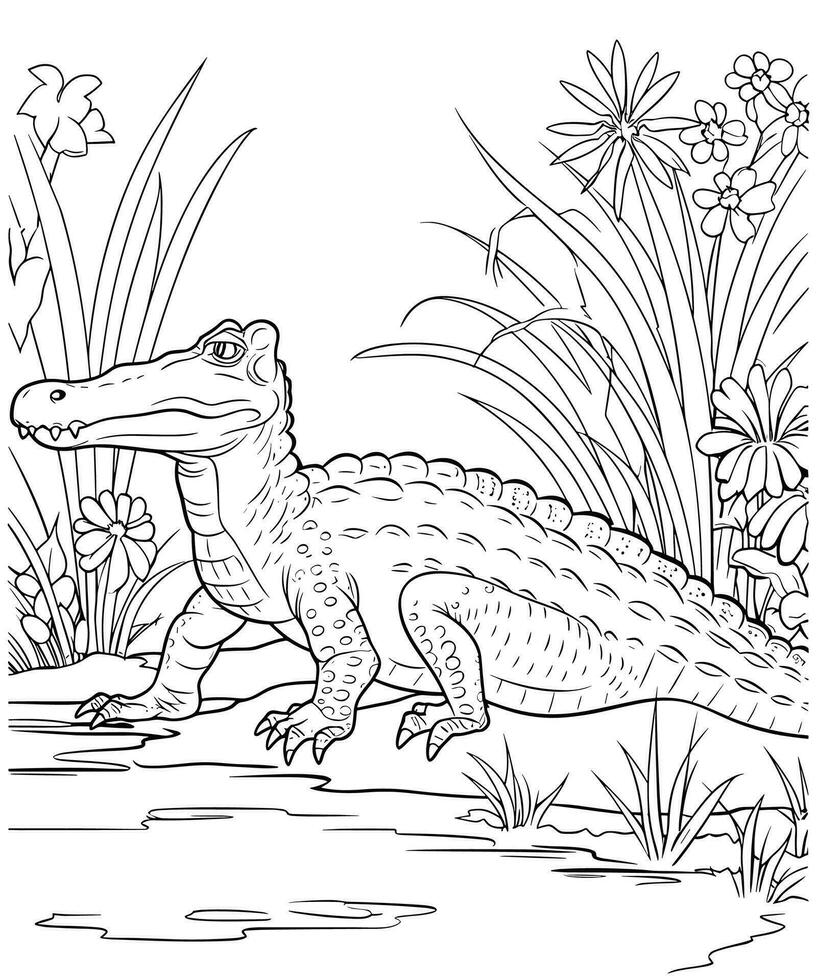 alligator Coloring Page for Beginner Coloring Book Pro Vector