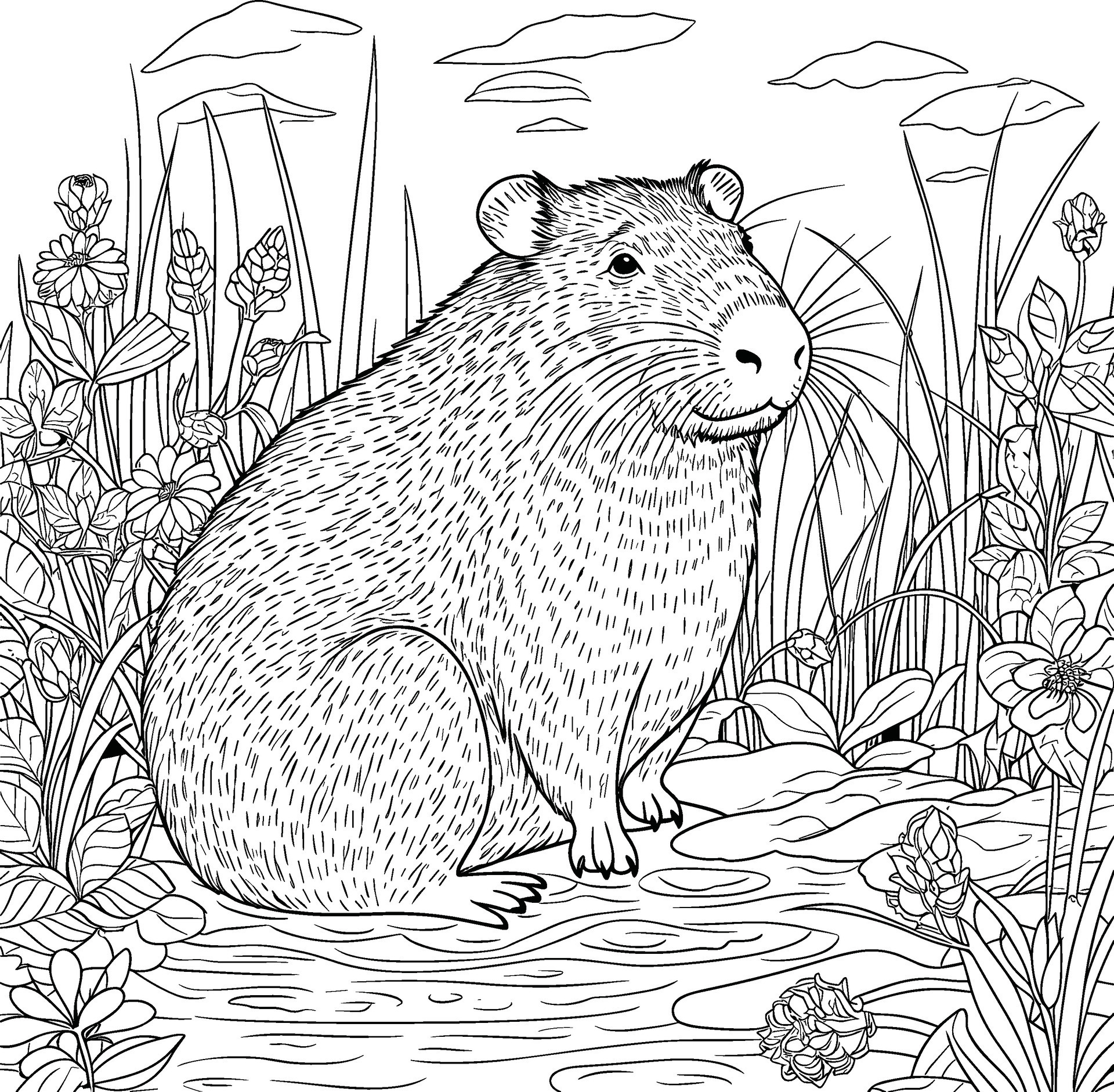 Capybara Coloring Page
 Capybara Coloring Page for Beginner Coloring Book Pro Vector