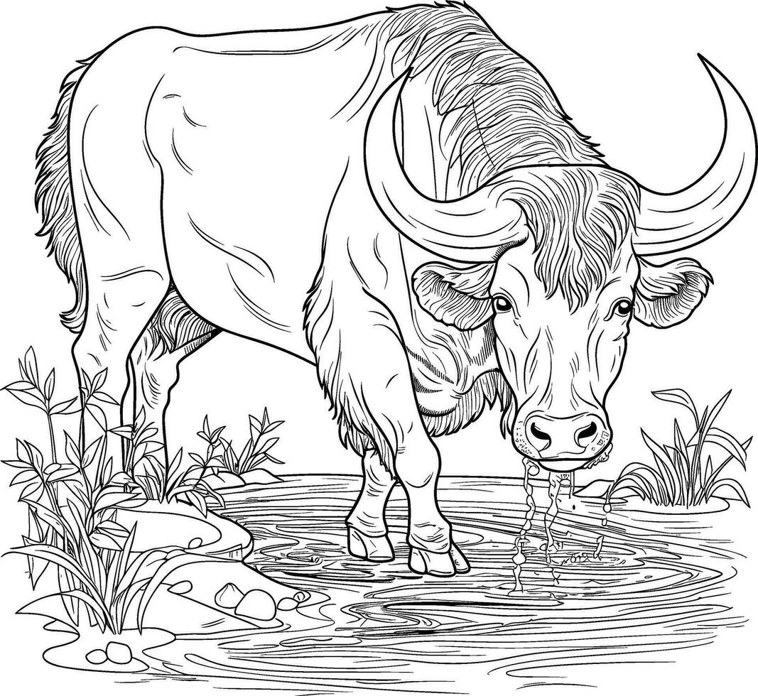 Water Buffalo coloring pages vector